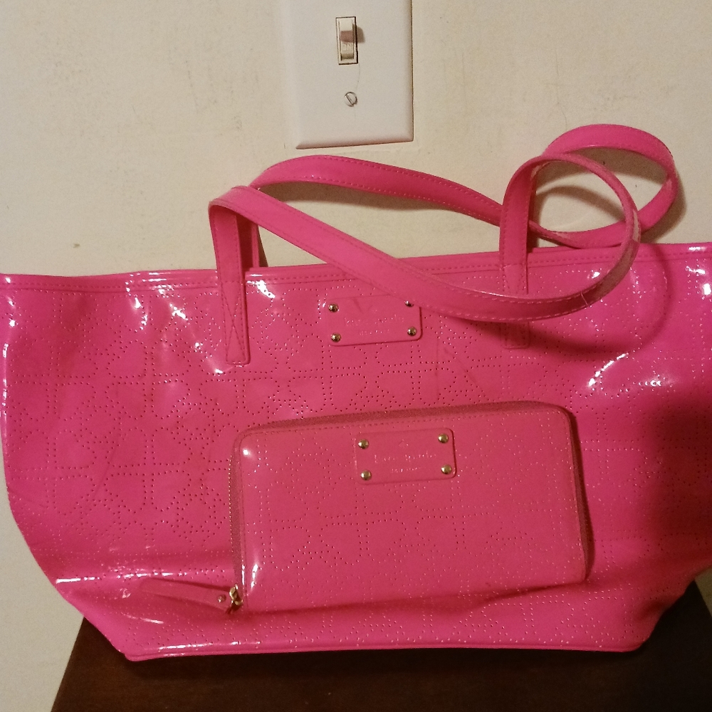 Pink Kate Spaed handbag and wallet